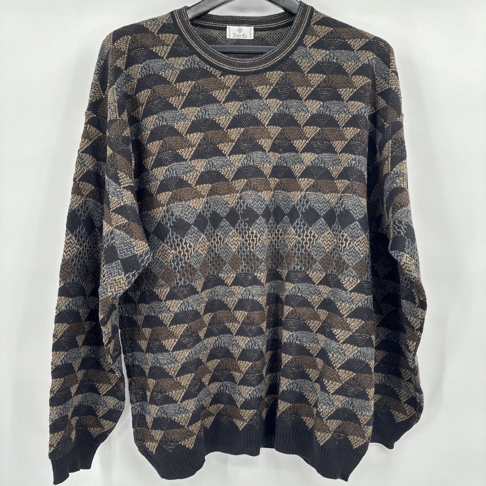 Vintage Zanella Wool Blend Crew‎ Neck Pullover Sweater Men's L ? Black Brown
